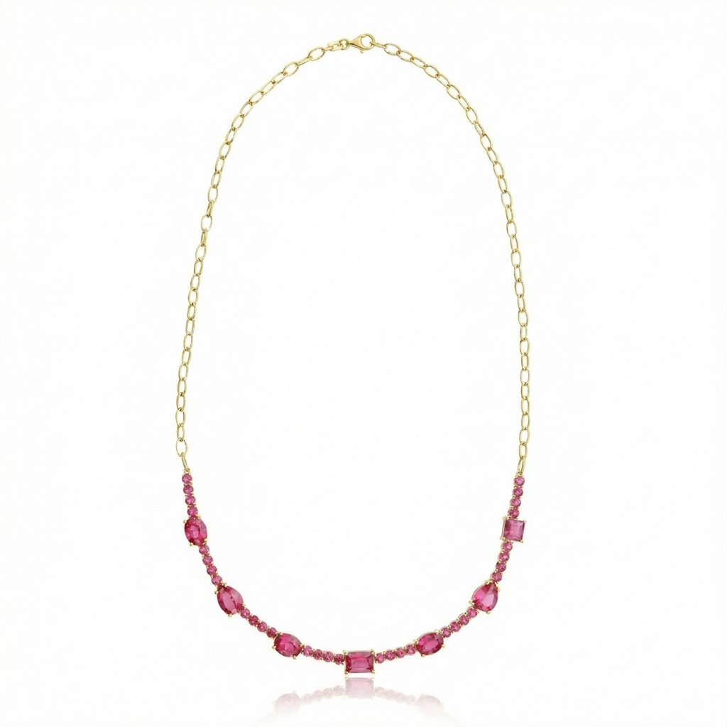 Colar Mix 39 Rubelitas 13,52ct 45cm 13,0g Ouro Amarelo 18k - Coleção Rubelita