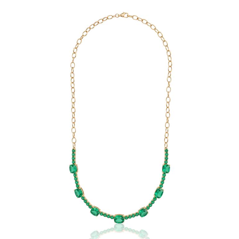 Colar Mix 7 Esmeraldas Colombianas 14,39ct 32 Esmeraldas Brasileiras 5,29ct 48cm 18g Ouro Amarelo 18k - Coleção Colômbia Emerald