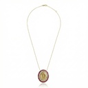 Colar Nossa Senhora das Graças Navetes Rubi 4,00ct 32 Brilhantes 0,49ct 45cm 13,70g Ouro Amarelo 18k