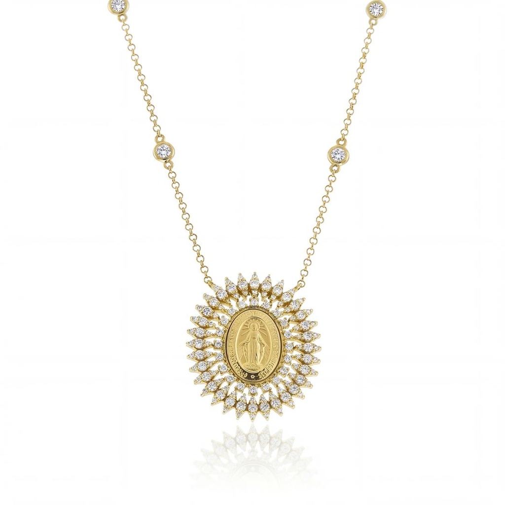 Colar Nossa Senhora das Graças 122 Brilhantes 0,96ct 6 Pastilhas 0,26ct H VS2 45cm 9,0g Ouro Amarelo 18k - Coleção Fe Santos