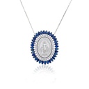 Colar Nossa Senhora das Graças 36 Safira Azul Navete 7,52ct 42 Brilhantes 0,50ct 45cm 12,34g Ouro Branco 18k