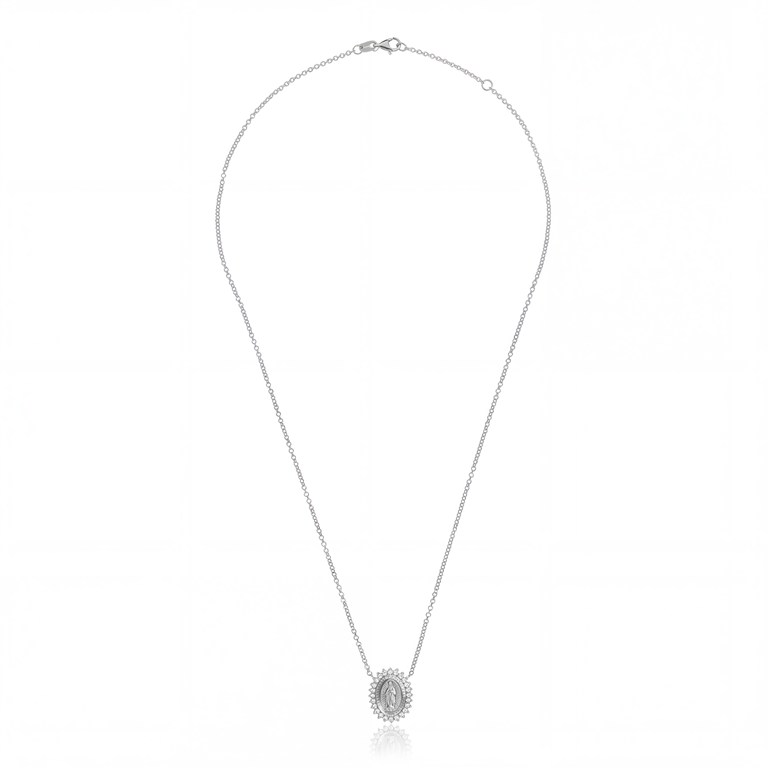 Colar Nossa Senhora das Graças Oval 24 Brilhantes 0,33ct H VS2 45cm 4,24g Ouro Branco 18k - Coleção Fe Santos