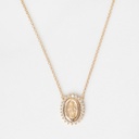 Colar Oval Nossa Senhora das Graças 14,60mm x 9,30mm 24 Brilhantes 0,34ct g VS1 45cm 4,56g Ouro Amarelo 18k - Coleção Fe Santos