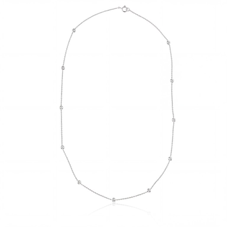 Colar Pastilha 11 Brilhantes 0,37ct 45cm 2,90g Ouro Branco 18k - Coleção Fios e Pastilhas
