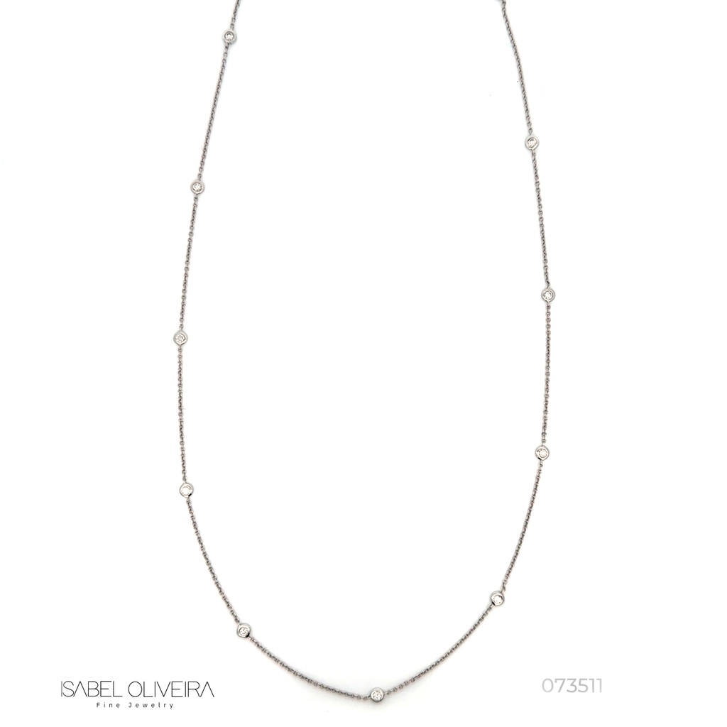 [073511] Colar Pastilha 21 Brilhantes 0,71ct 80cm 5,14g Ouro Branco 18k - Coleção Fios e Pastilhas