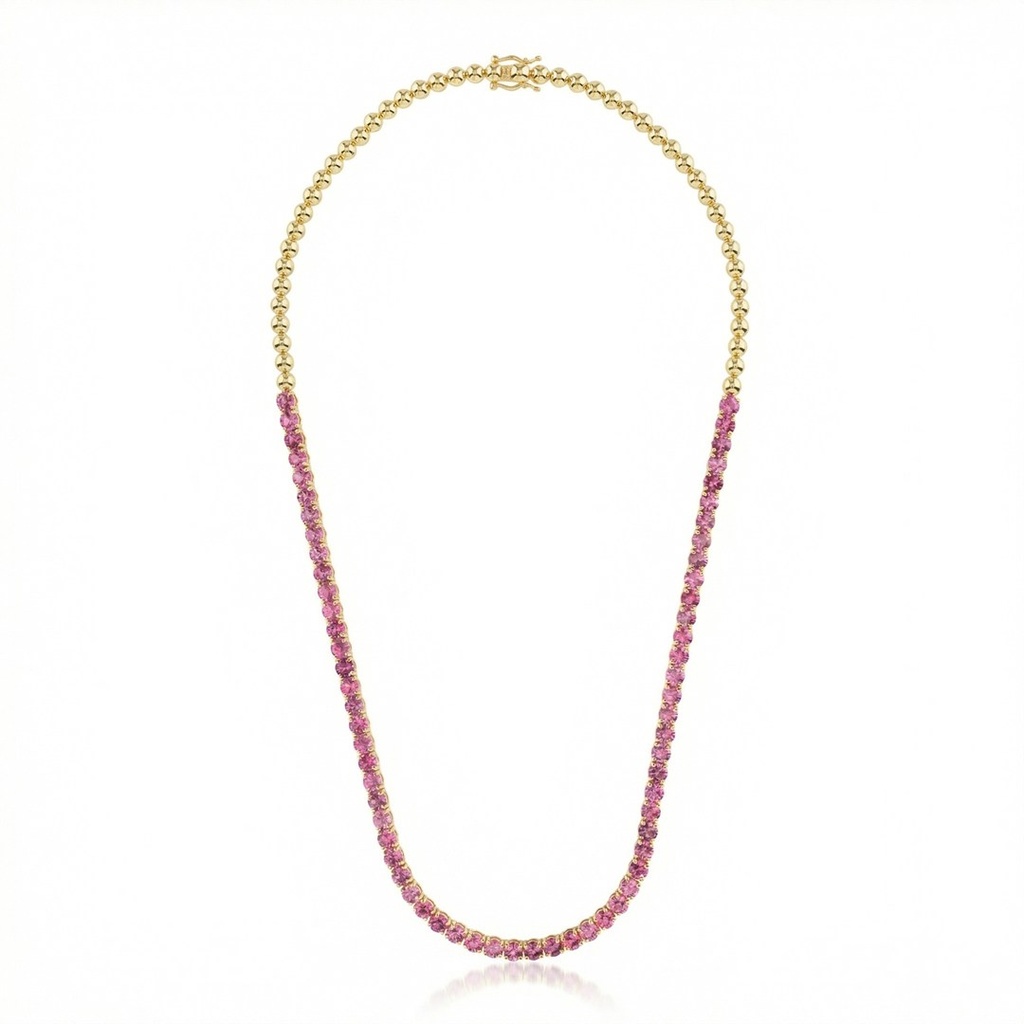 [074724] Colar Riviera 65 Rubelitas Redonda 10,15ct 40cm 20,45g Ouro Amarelo 18k - Coleção Rivieras