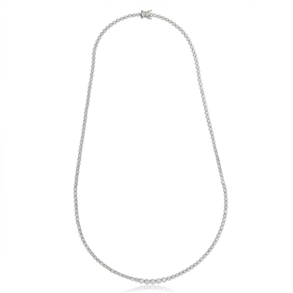[076796] Colar Riviera Caixa Coroa 159 Brilhantes 2,96ct 44cm 11,12g Ouro Branco 18k - Coleção Rivieras