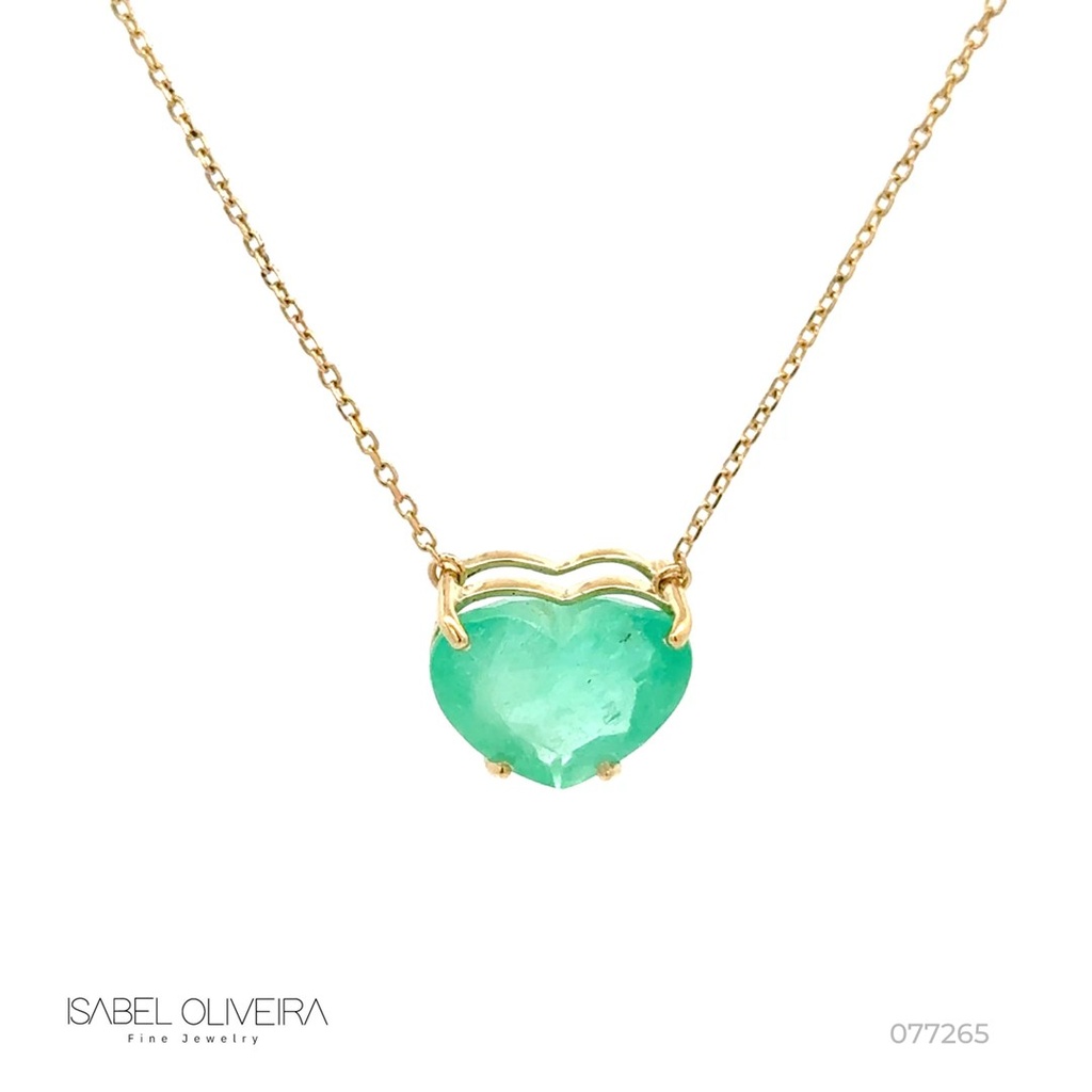 Colar Solitário Esmeralda Colombiana Coração 4,24ct 45cm 3,05g Ouro Amarelo 18k - Colombian Emerald