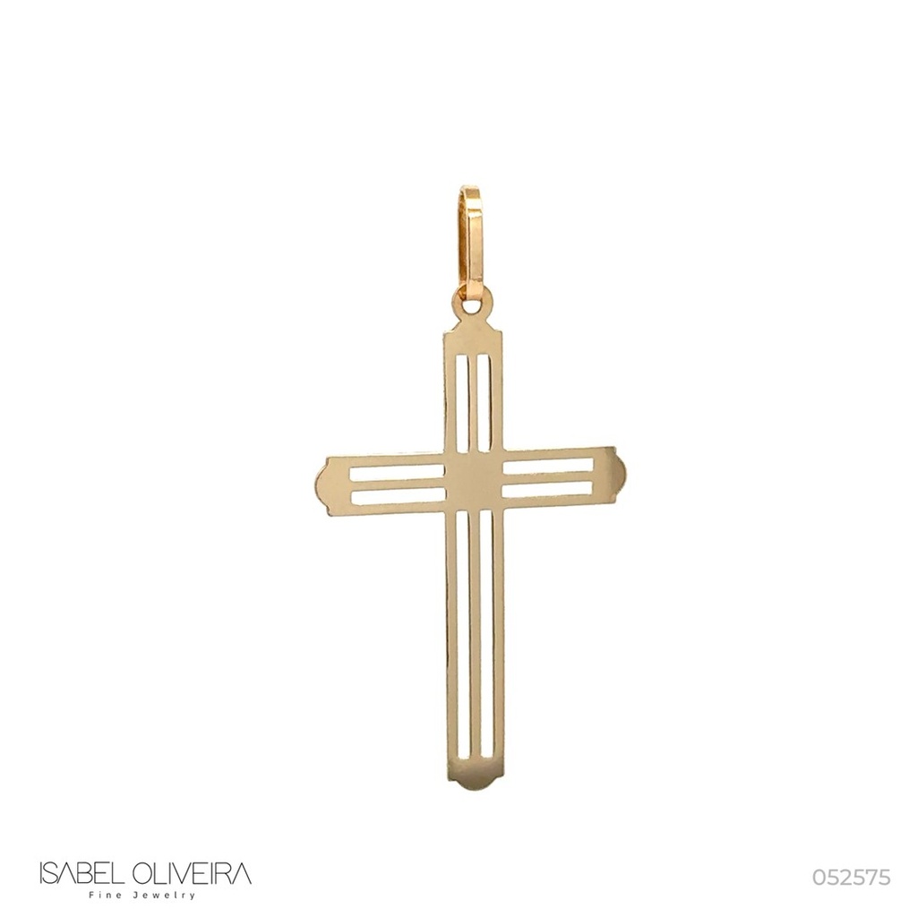 [052575] Cruz Chapa Detalhe Vazado 1,90g Ouro Amarelo 18k - Coleção Crucifixos