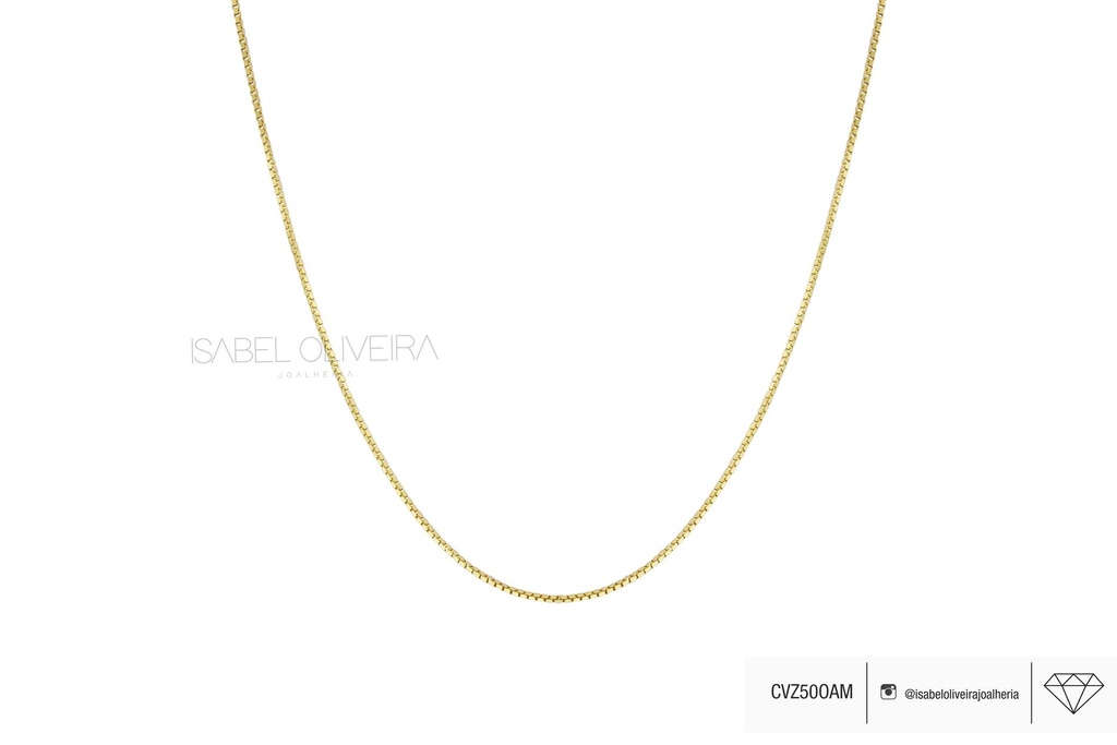 CVZ50OAM - Corrente Veneziana M 50cm 1,90g a 2,10g Ouro Amarelo 18k com Ródio Branco - Coleção Elos