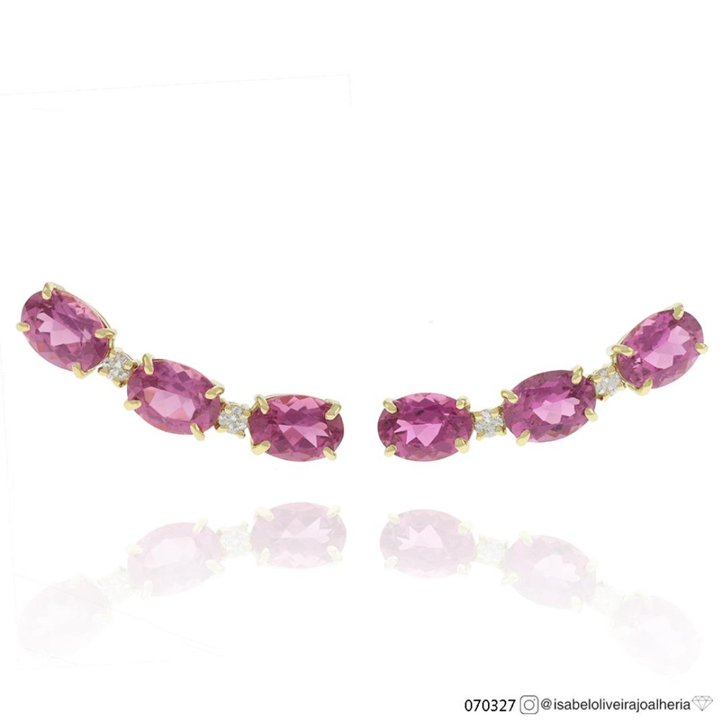 [070327] Ear Cuff 6 Rubelitas Oval 4,69ct 4 Brilhantes 0,59ct g VS1 4,63g Ouro Amarelo 18k - Coleção Rubelita