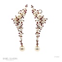 Ear Cuff Longo 26 Perolas 72 Rubis 2,51CT 34 Brilhantes 0,90CT Cor H VS2 22,10G Ouro Branco 18K