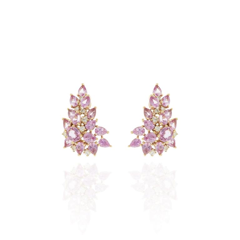 Earcuff Asa 28 Safira Rosa Gota /2 Safira Rosa Oval 5,52CT 16 Brilhantes 0,32CT H VS2 7,61G Ouro Rose 18K  - Coleçao Red To Wear