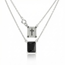 Escapulario Infantil 1 Onix Retangular Cruz 11 Brilhantes Negros 0,06CT 3,50G Ouro Branco 18K - Cleçao Escapulario Premium