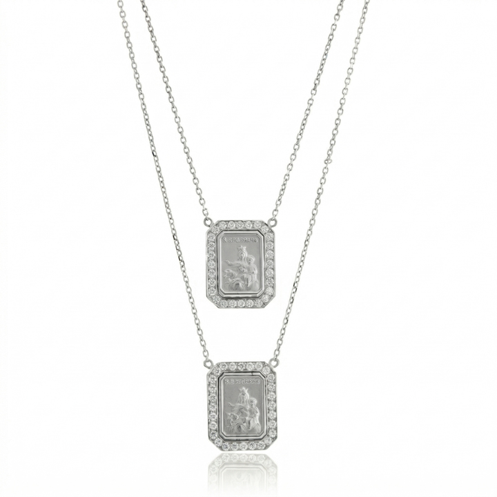 [038707] Escapulário Retangular Sagrado Coração de Jesus e Nossa Sra Carmo 56 Brilhantes 0,65ct I SI1 7,20g Ouro Branco 18k - Coleção Escapulário Premium