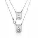 ESCDU48BP-Escapulário Infantil Face Dupla Retangular 9x12mm Sagrado Coração de Jesus e Nossa Sra Carmo Corrente Cartier 48cm 3,10g Ouro Branco 18k - Coleção Escapulário