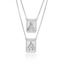 ESCDU60BM-Escapulário Face Dupla Retangular 12x17mm Sagrado Coração de Jesus e Nossa Sra Carmo Corrente Cartier 60cm 7,28g Ouro Branco 18k - Coleção Escapulário