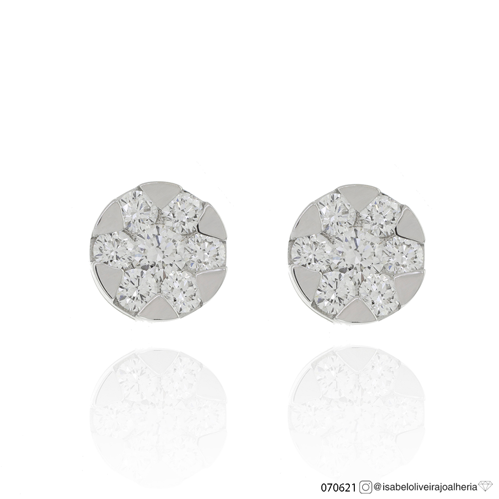 Brinco Botão 1,64 ct · Ouro Branco 18k