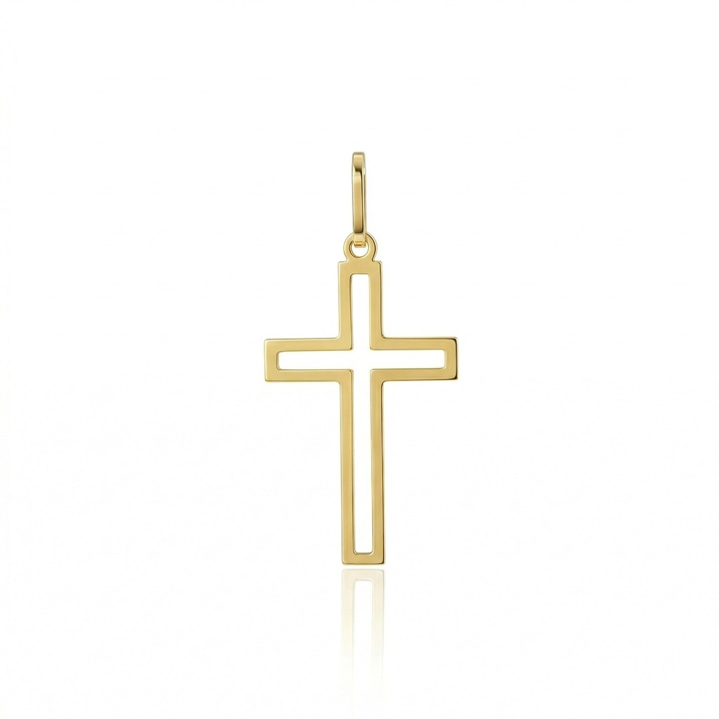 [059348] G-Pingente Cruz Grande Vazada 0,96g a 1,00g Ouro Amarelo 18k - Coleção Crucifixos