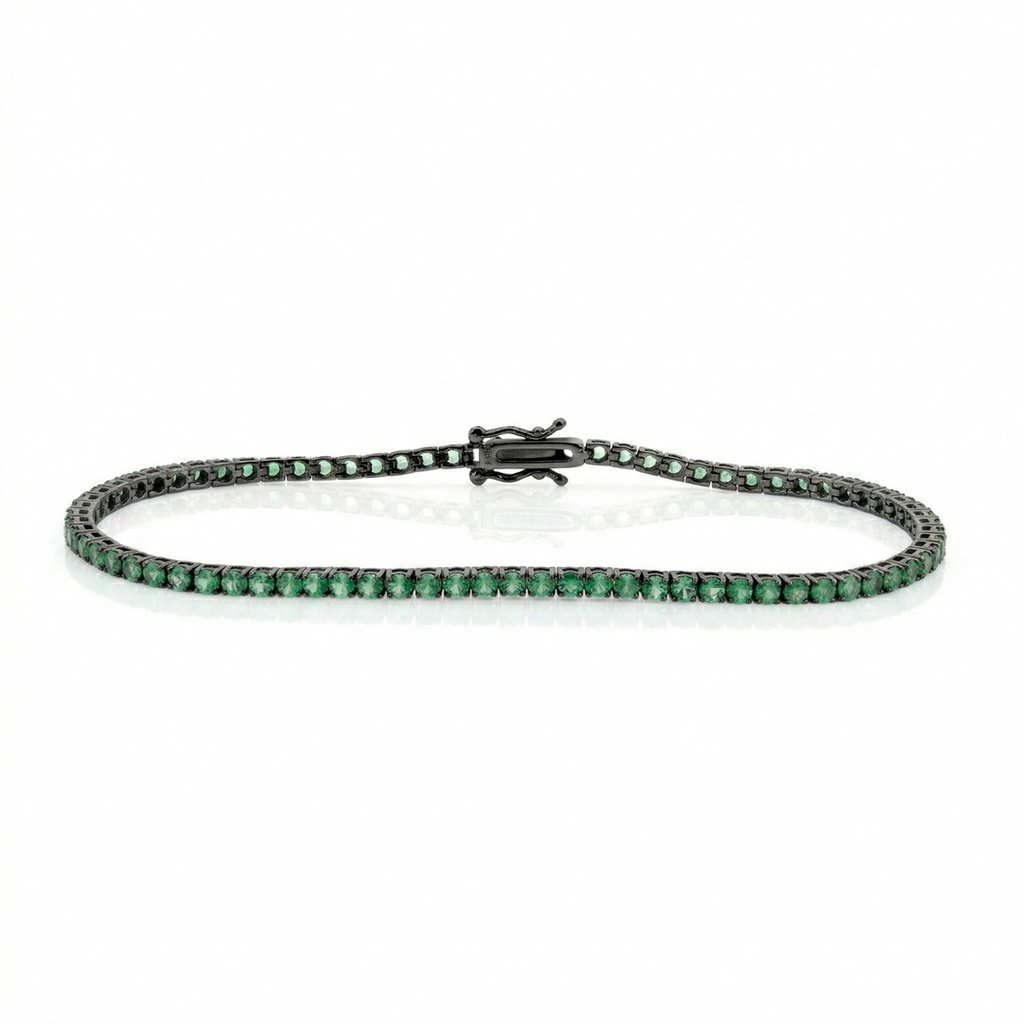 [074963] 4-PULSEIRA RIVIERA 79 ESMERALDA REDONDA 3,00CT 20CM 8,40G OURO BRANCO 18K COM RODIO NEGRO - COLEÇAO RIVIERAS
