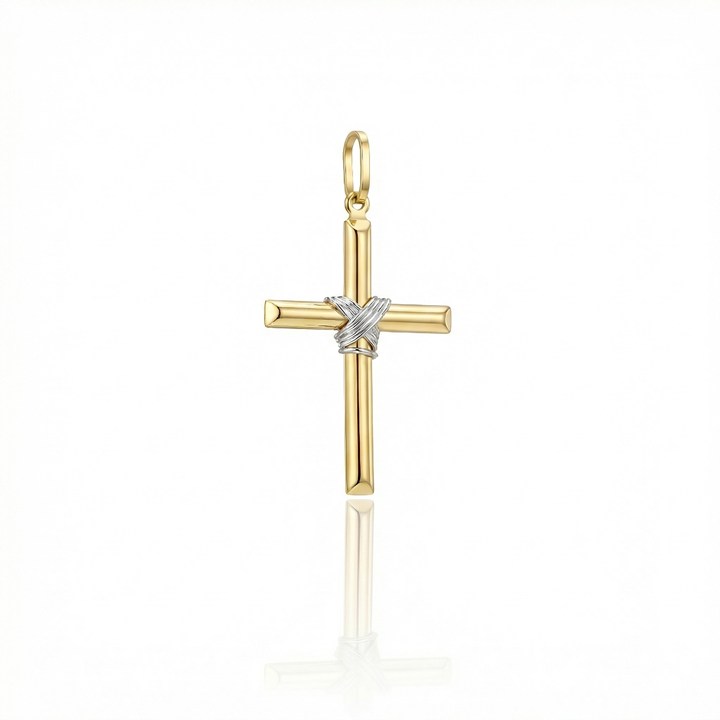 [073057] M-Pingente Cruz Palito Detalhe Amarrado 1,55g Ouro Amarelo 18k - Coleção Crucifixos