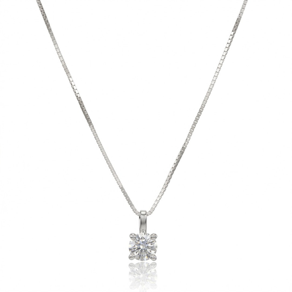 [062320] 40-Colar Ponto de Luz Brilhante 0,40ct Corrente Veneziana 45cm 2,29g Ouro Branco 18k