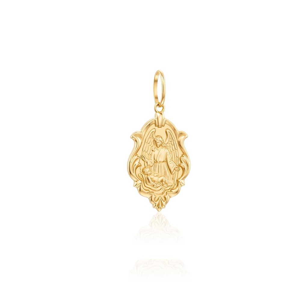 [058497] Medalha Anjo da Guarda 19x13mm 1,40g Ouro Amarelo 18k - Coleção Fe Santos