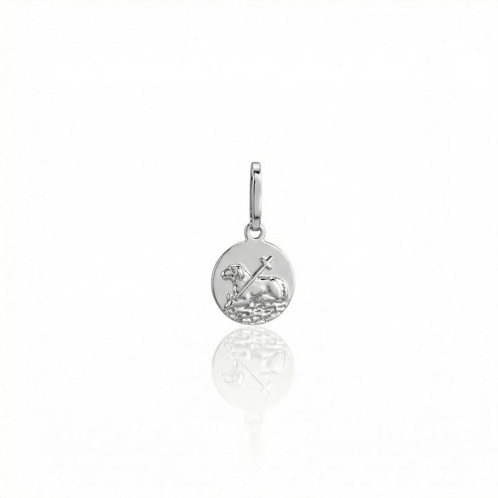 [032007] Medalha Redonda Agnus Dei 8,70mm 0,80g Ouro Branco 18k - Coleção Fe Santos