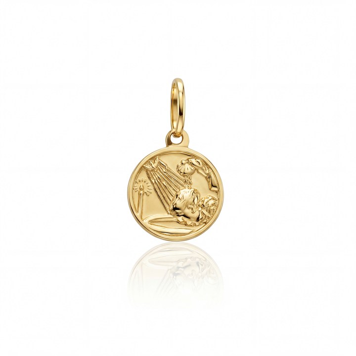 [025746] Medalha Redonda Lembrança de Crisma 8,70mm 0,60g Ouro Amarelo 18k - Coleção Fe Santos