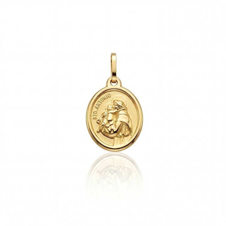 MEDALHA STO ANTONIO OVAL COM FORRO 20MM 1,20G OURO AMARELO 18K - COLEÇAO FE SANTOS