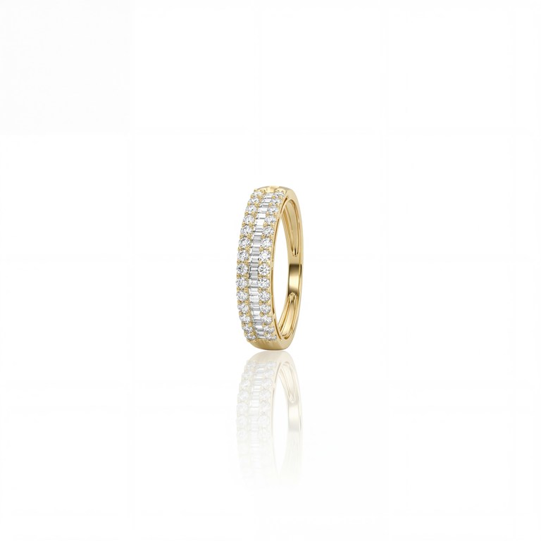 [058877] Meia Aliança 28 Brilhantes 0,31ct Diamantes Trapézio 0,14ct 1,77g Ouro Amarelo 18k - Coleção Soulmates