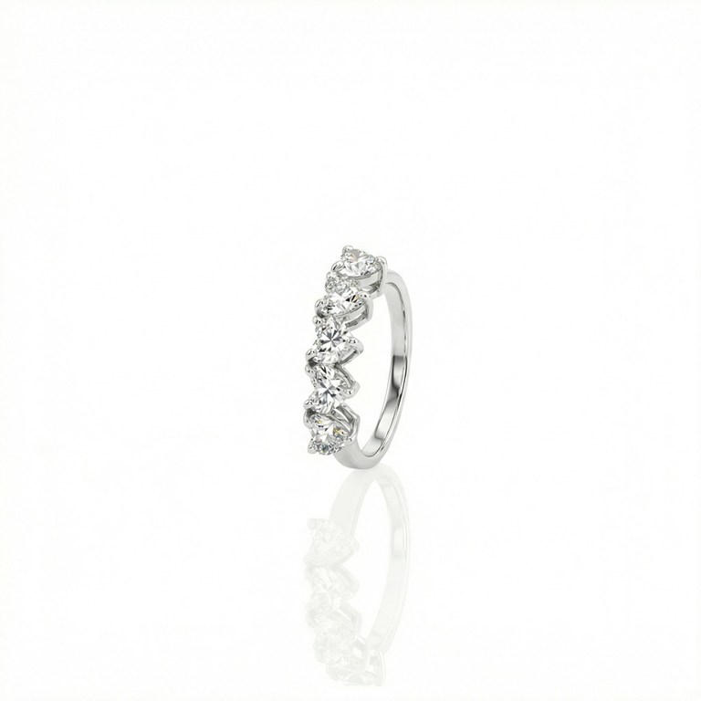 [048749] MEIA ALIANÇA 5 DIAMANTES CORAÇAO 1,65CT G VS1 3,70G OURO BRANCO 18K - COLEÇAO SOULMATES