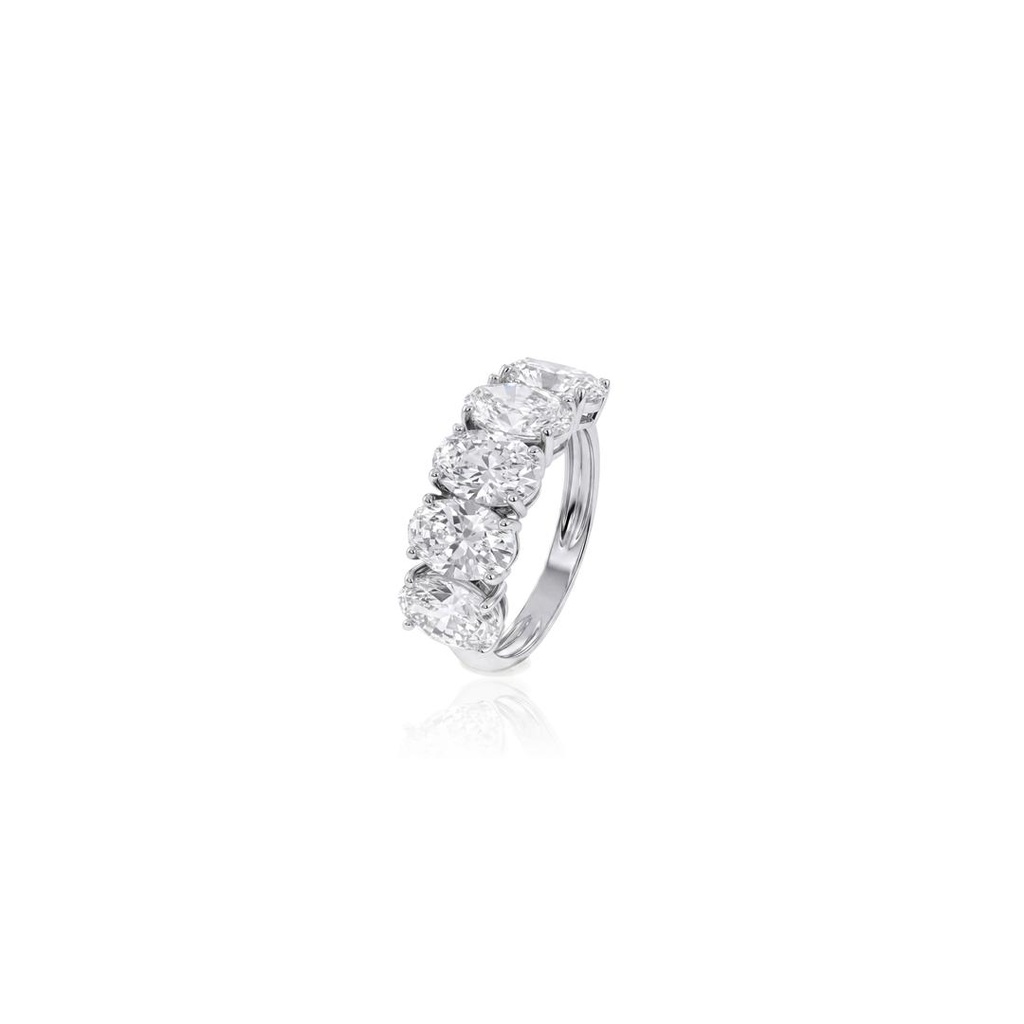 MEIA ALIANÇA 5 DIAMANTES OVAIS 4,48CT H I SI1 SI2 VS1 3,63G OURO BRANCO 18K - CERTIFICADO GIA 7528993271/5546253524/1529952600/1543196052/2516494984 - COLEÇAO SOULMATES