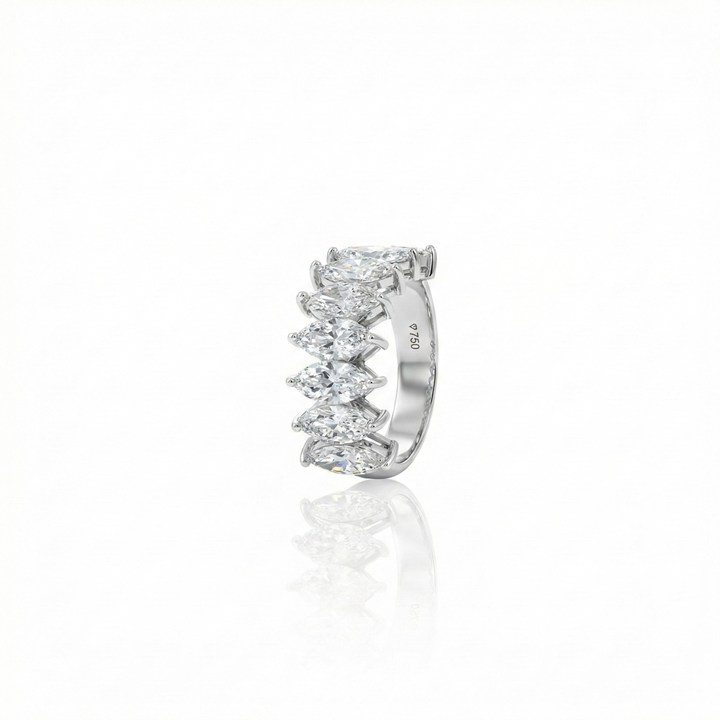 MEIA ALIANÇA 8 DIAMANTES NAVETES 3,64CT 4,23G OURO BRANCO 18K - GIA - COLEÇAO SOULMATES