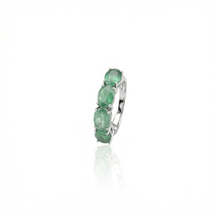 [076194] Meia Aliança Dedinho 4 Esmeraldas Brasileiras Ovais 2,88ct 3,04g Ouro Branco 18k - Coleção Brazilian Emerald