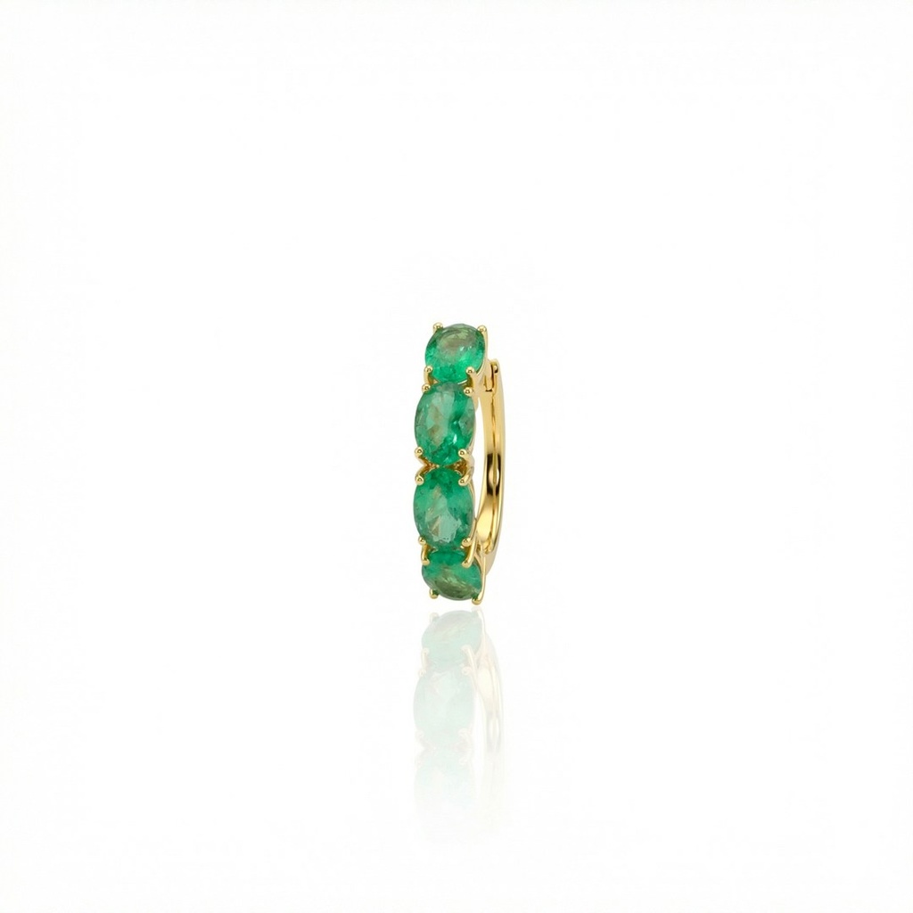 [075908] Meia Aliança Dedinho 4 Esmeraldas Brasileiras Oval 3,12ct 2,90g Ouro Amarelo 18k - Coleção Brazilian Emerald