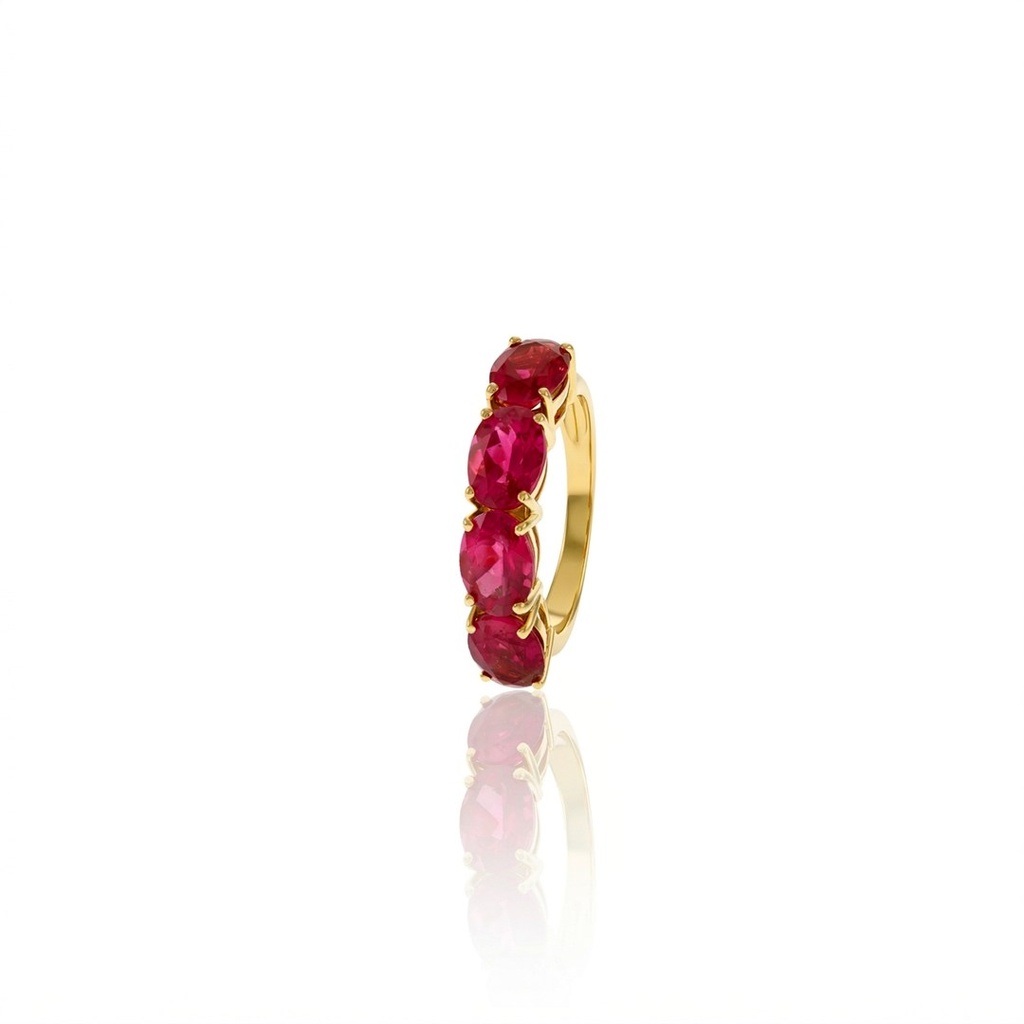 [074734] Meia Aliança Dedinho 4 Rubelitas Oval 3,34ct 3,10g Ouro Amarelo 18k - Coleção Rubelita