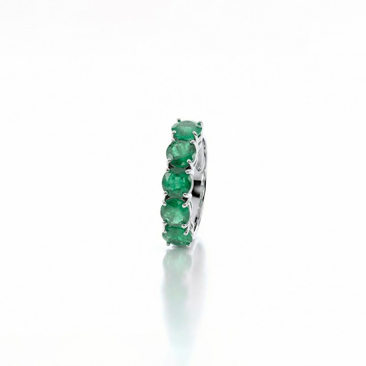 [075909] Meia Aliança Dedinho 5 Esmeraldas Brasileiras Redonda 2,33ct 2,56g Ouro Branco 18k - Coleção Brazilian Emerald