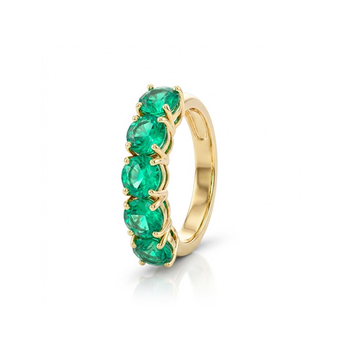 [076254] Meia Aliança Dedinho 5 Esmeraldas Brasileiras Redonda 2,33ct 2,73g Ouro Amarelo 18k - Coleção Brazilian Emerald