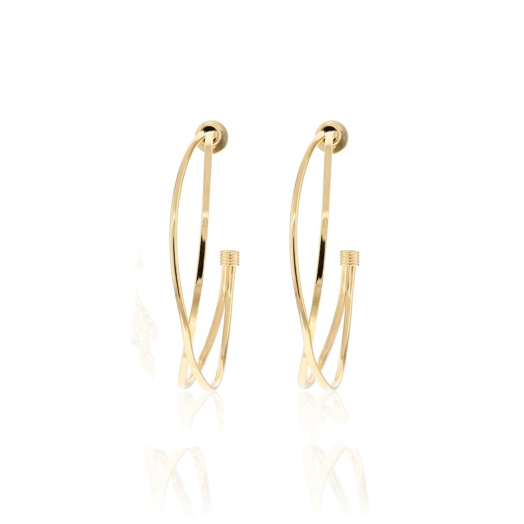 [068436] 45-Argola Aberta Dupla Oca Fio Reto e Redondo 1,30mm 5,20g Ouro Amarelo 18k - Coleção Argolas Daily
