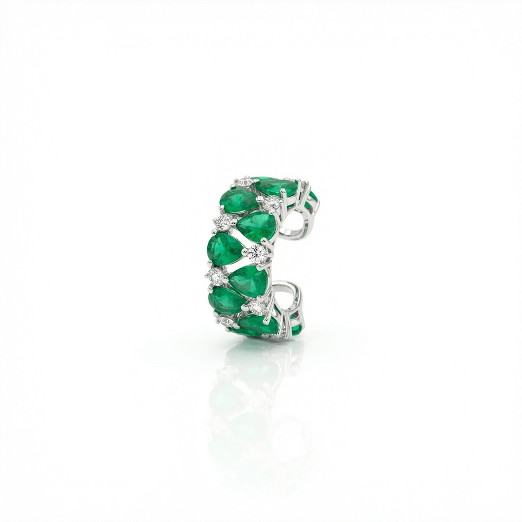 [051145] Piercing 11 Esmeraldas Gota 1,75ct 11 Brilhantes 0,24ct 1,66g Ouro Branco 18k - Coleção Young