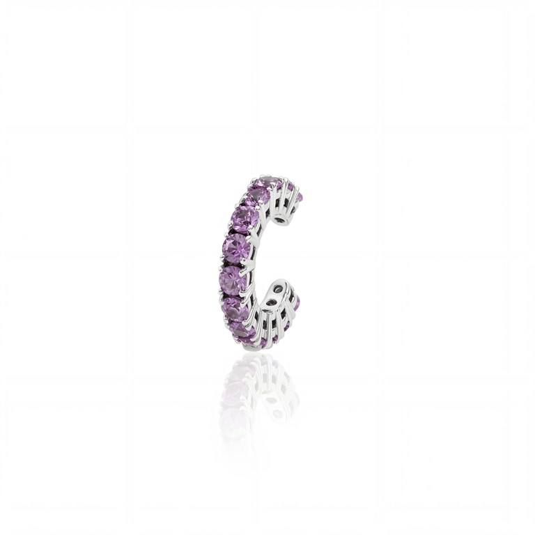 [060975] Piercing de Encaixe 13 Safiras Rosa 1,00ct 1,60g Ouro Branco 18k - Coleção Young