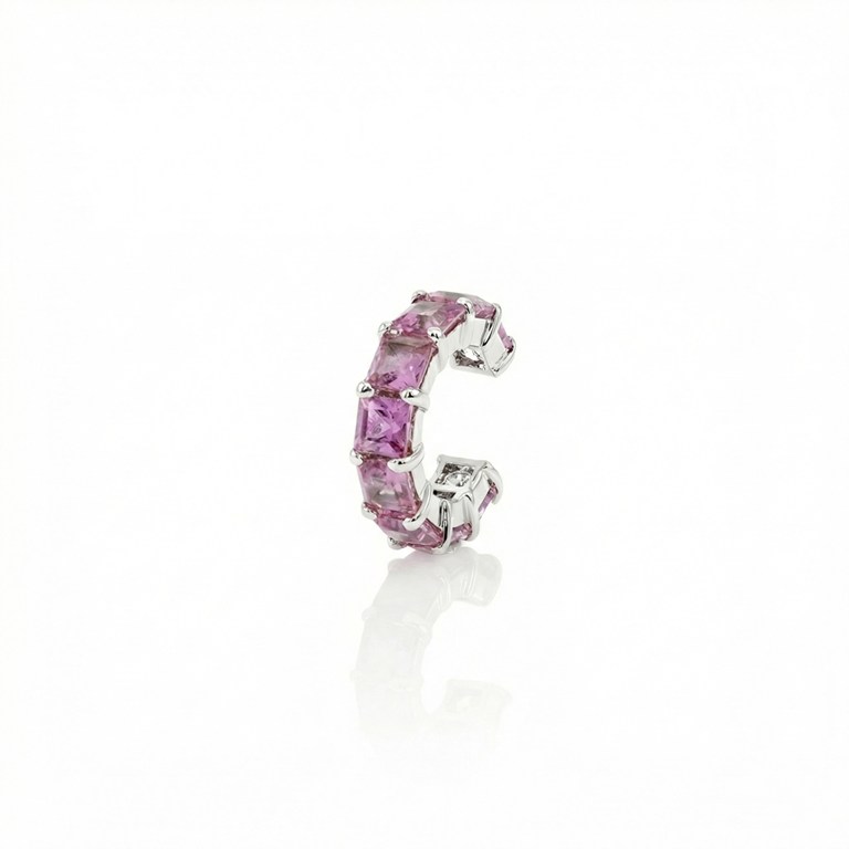 PIERCING DE ENCAIXE 9 SAFIRA ROSA CARRE 2,53CT 2,40G OURO BRANCO 18K - COLEÇAO YOUNG