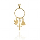 PINGENTE ARGOLA NOSSA SRA APARECIDA, ESPIRITO SANTO E CRUZ COM ZIRCONIA 1,10 OURO AMARELO 18K - COLEÇAO FE SANTOS