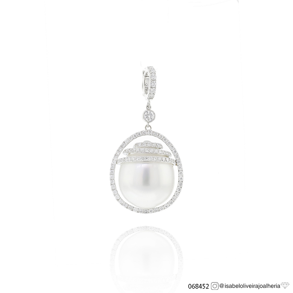 PINGENTE BLESSING TIRA E POE PEROLA SOUTH SEA BRANCA  BRILHANTES 1,14CT H SI1 10.52G OURO BRANCO 18K - COLEÇAO MADEMOISELLE