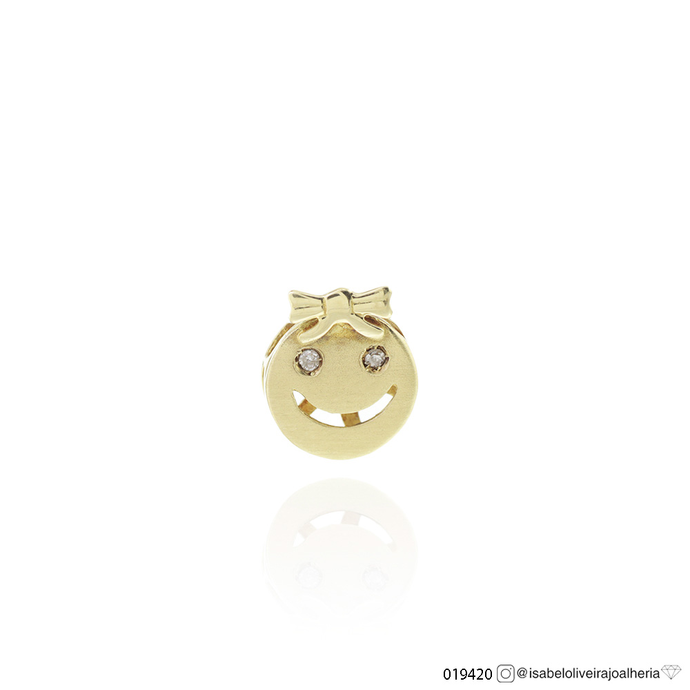 [019420] Pingente Cara de Menina 2 Brilhantes 0,90g Ouro Amarelo 18k - Coleção Mães e Filhos