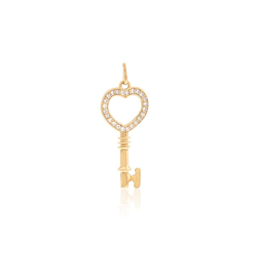 [059684] Pingente Chave Coração 24 Brilhantes 0,12ct J SI1 0,90g Ouro Amarelo 18k - Coleção Minimalista