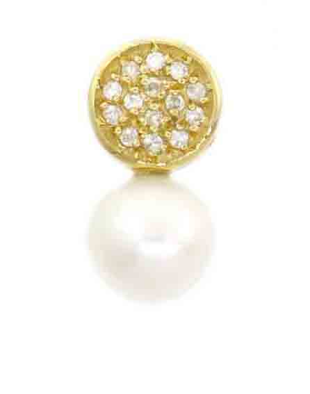 [037598] PINGENTE CIRCULO 14 BRILHANTES 0,07CT 1 PEROLA 7MM 0,80G OURO AMARELO 18K - COLEÇAO OVER THE MOON