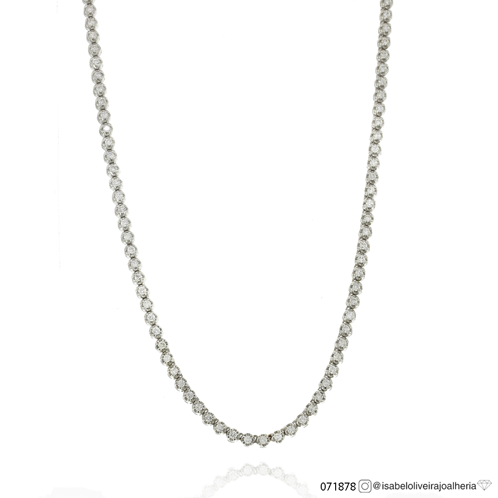 [071878] 1,3-Colar Riviera Coroa 77 Brilhantes 1,15ct H/i SI1 40cm com Extensor 10,75g Ouro Branco 18k - Coleção Rivieras