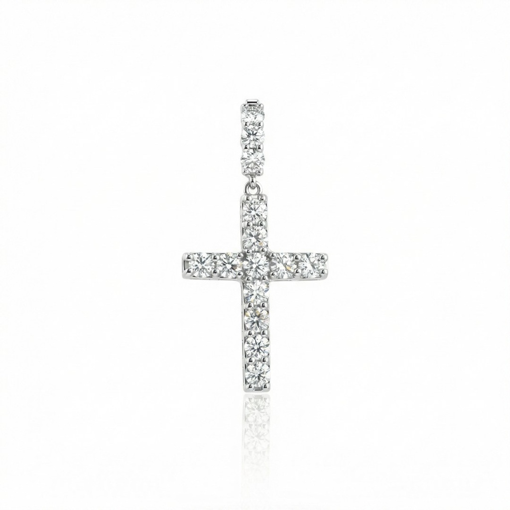 [075957] Pingente Cruz 15 Brilhantes 1,67ct H VS2 4,63g Ouro Branco 18k - Coleção Crucifixos